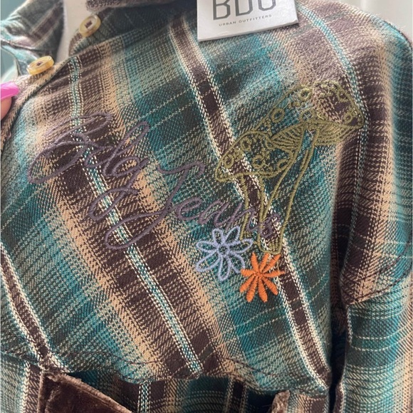 NWT Urban Outfitters BDG Patchwork Brown/Green Plaid Velvet Oversized Women’s M - Picture 8 of 13